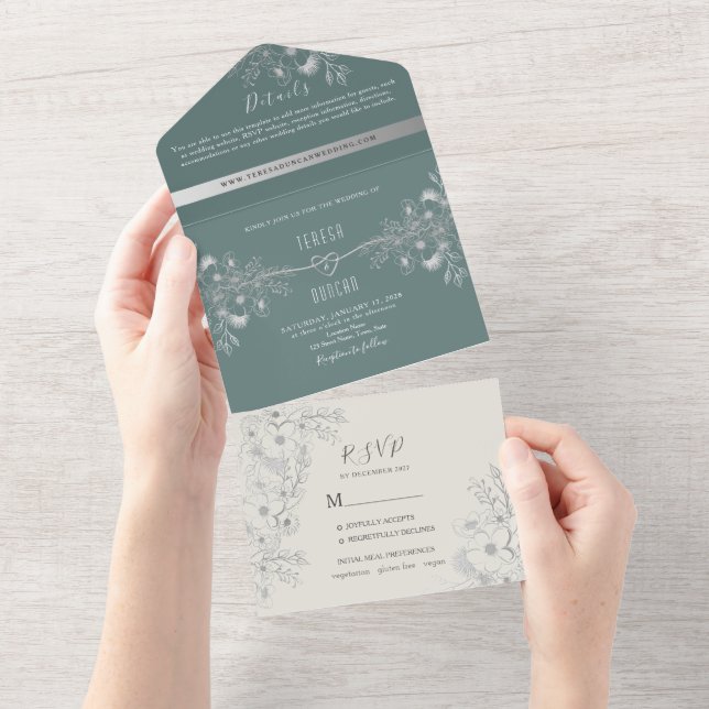 Elegante Grünen Hochzeit in einer Einladung (Abreißen)