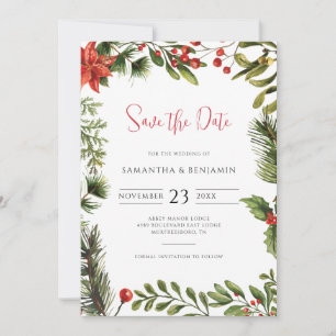 Elegante Grünen Winter Fall Blumenhochzeit Save The Date