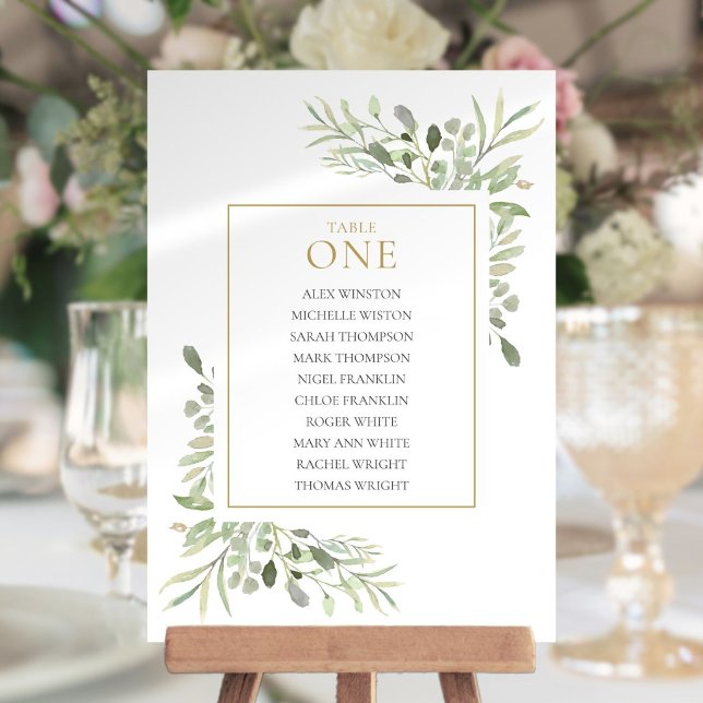 Elegante Grünfläche Tischnummer 1 Sitzplan (Elegant Greenery Table Number 1 Seating Chart)