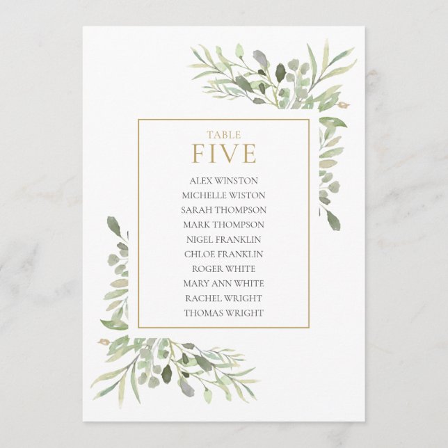 Elegante Grünfläche Tischnummer 5 Sitzplan (Vorderseite)