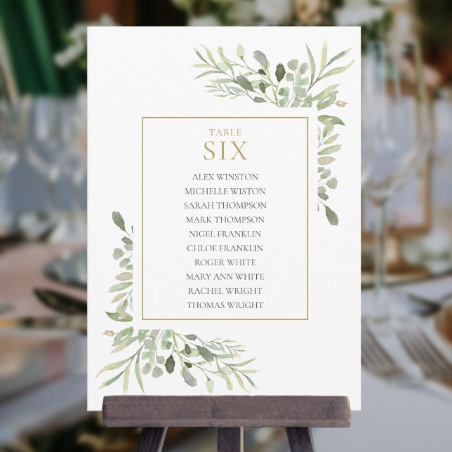 Elegante Grünflächen Tischnummer 6 Sitzplakette (Elegant Greenery Table Number 6 Seating Chart)