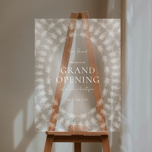 Elegante Grünflächen Transparente Akryllische Gesc Acrylschild (Greenery business event acrylic welcome sign *image is a mockup only; easel is not included)