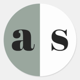 Elegante, grünlich graue Monogramm-Hochzeit Runder Aufkleber