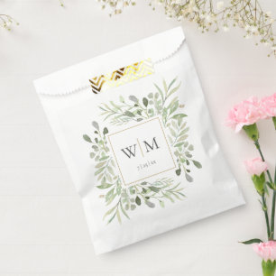 Elegante Grünmonogramm-Hochzeit Geschenktütchen