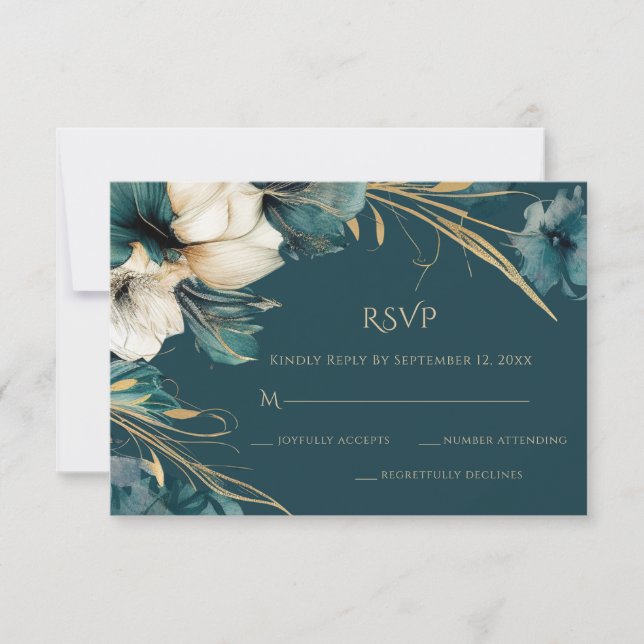 Elegante Grünpflanzen Aquamarine Hochzeit RSVP Karte (Vorderseite)