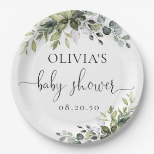 Elegante Grünpflanzen-Baby-Shower-Papierplatten Pappteller