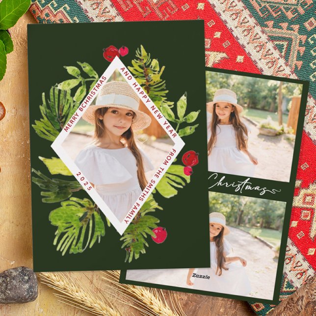 Elegante Grünpflanzen Botanisches Foto Feiertagskarte (Von Creator hochgeladen)