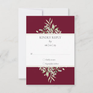 Elegante Grünpflanzen-Burgunder-Hochzeit RSVP Karte