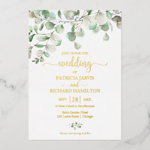 Elegante Grünpflanzen-Eukalyptus-Aquarell-Hochzeit Folieneinladung