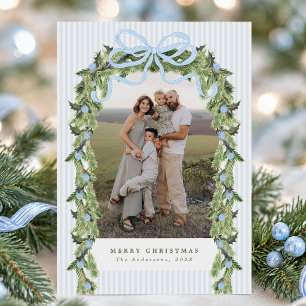 Elegante Grünpflanzen Familienfoto Weihnachtskarte Feiertagskarte