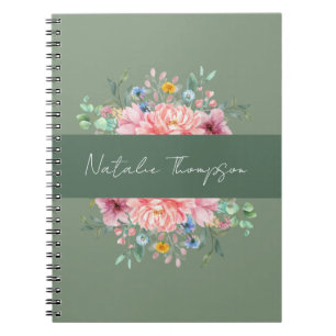 Elegante Grünpflanzen feminine Blumenbezeichnung m Notizblock