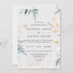 Elegante Grünpflanzen Gold Leafy auf einer Hochzei Einladung