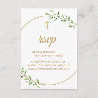 Elegante Grünpflanzen Goldkreuz Christliche Hochze