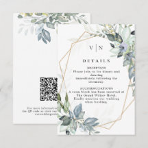 Elegante Grünpflanzen Grün & Gold QR-Code-Hochzeit