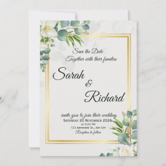 Elegante Grünpflanzen Hochzeitseinladung Minimalis Einladung
