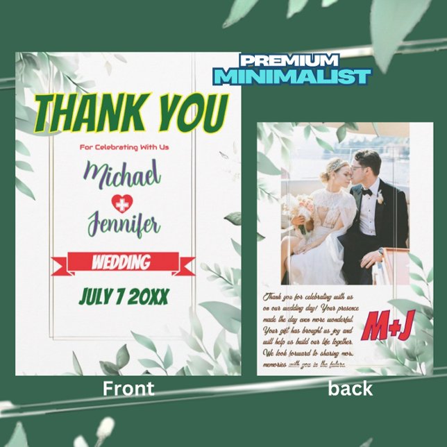 Elegante Grünpflanzen Minimalistisches Foto Hochze Dankeskarte (Von Creator hochgeladen)
