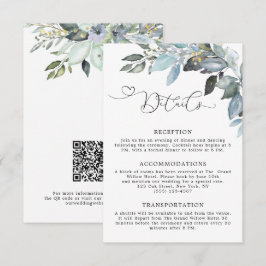 Elegante Grünpflanzen QR-Code Hochzeitsdetails Begleitkarte