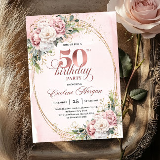 Elegante Grünpflanzen-Roségoldene 50. Geburtstagsf Einladung