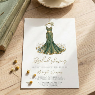 Elegante Grünpflanzen und Brautkleid-Junggesellinn Einladung