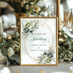 Elegante Grünpflanzen und goldene Hochzeits-Willko Poster