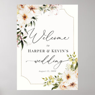 Elegante Grüntöne und Elfenblumen Hochzeitsbegrüßu Poster