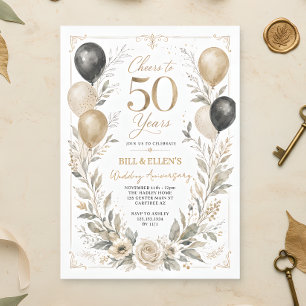 Elegante Grüntöne zum 50. Hochzeitstag Einladung