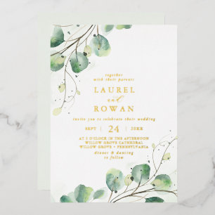 Elegante Grünzeug-Casual-Goldfolien-Hochzeit Folieneinladung