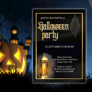 Elegante Gruselige Schwarze Gold Laterne Halloween Einladung