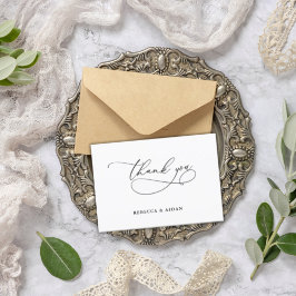 Elegante guión caligráfico Boda blanco y negro Dankeskarte