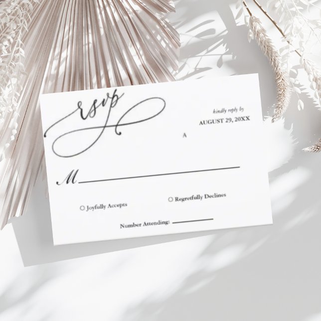 Elegante guión negro y blanco Boda simple RSVP Karte (Von Creator hochgeladen)