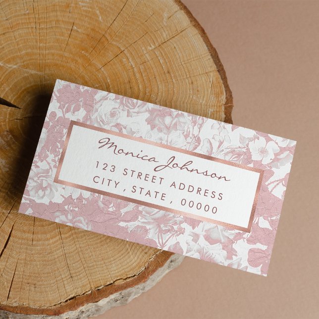 Elegante, gürmisch-trendige rosa Korallenblütenspi Adressaufkleber (Elegant girly trendy pink coral white floral)