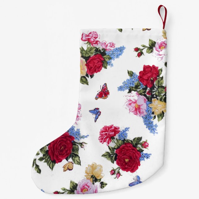 Elegante, gurt Vintage Rose Blumenschmetterlinge Kleiner Weihnachtsstrumpf (Rückseite)