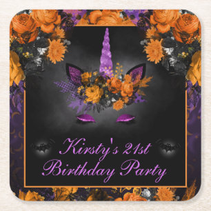 Elegante Halloween-Blumen-Einhorn-Geburtstag Rechteckiger Pappuntersetzer
