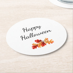 Elegante Halloween Fall Foliage Red Orange Blätter Runder Pappuntersetzer
