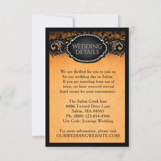 Elegante Halloween Orange & Black Wedding Details Einladung (Vorderseite)