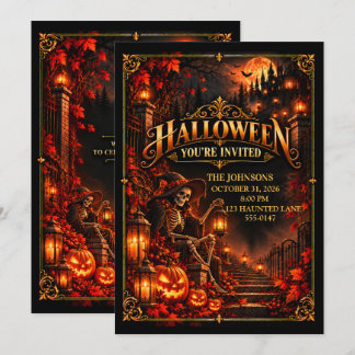 Elegante Halloween-Skelett-Party-Einladung Einladung