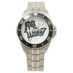 Elegante Halloween-Uhr aus Edelstahl-Armband Armbanduhr