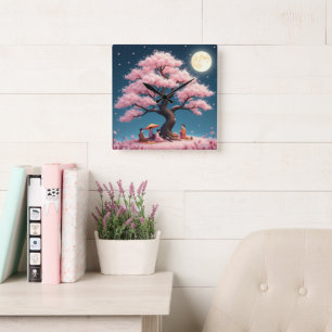 Elegante Hanami-Kirschblüten-Wanduhr Quadratische Wanduhr
