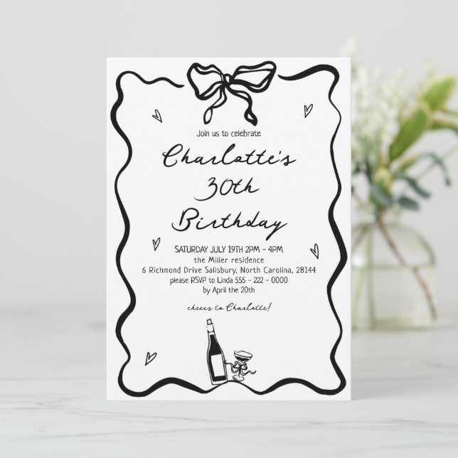 Elegante Hand Drawn 30. Geburtstag Einladung (Stehend Vorderseite)