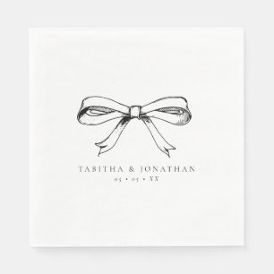 Elegante Hand Drawn Black Bow Wedding Serviette