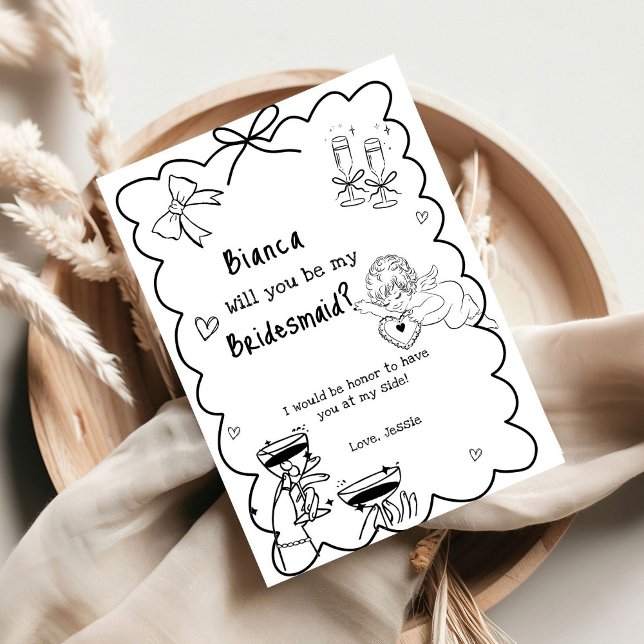 Elegante Hand Drawn Bridesmaid Vorschlag Card Einladung (Von Creator hochgeladen)