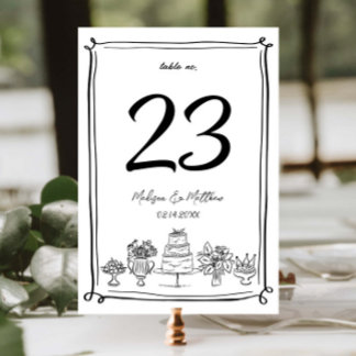 Elegante Hand Drawn Doodles Scribbles Wedding Part Tischnummer