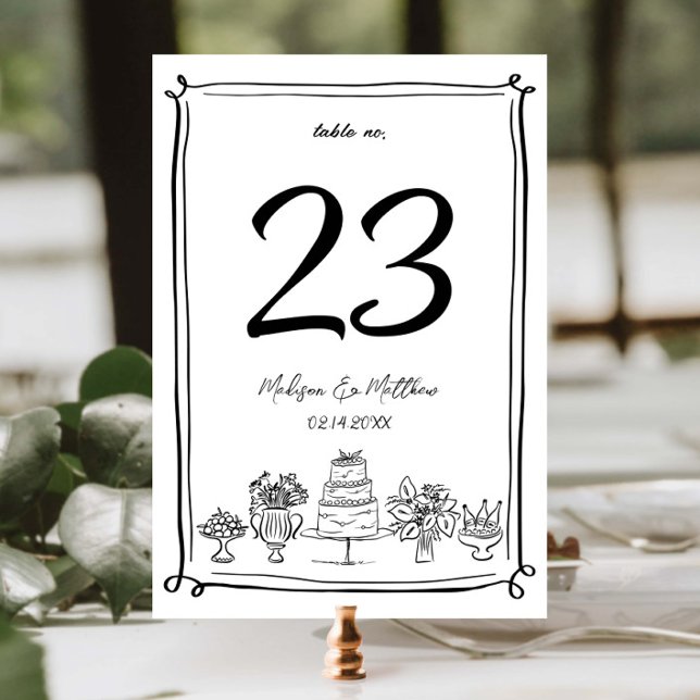 Elegante Hand Drawn Doodles Scribbles Wedding Part Tischnummer (Von Creator hochgeladen)