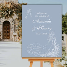 Elegante Hand Drawn Dusty Blue Wedding Willkommens