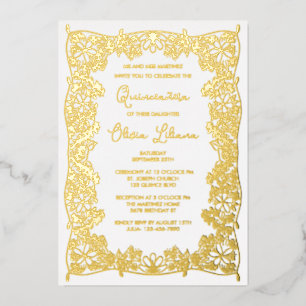 Elegante Hand Drawn Floral Quinceañera Folieneinladung