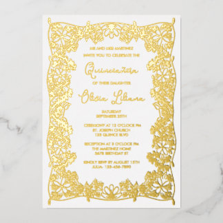 Elegante Hand Drawn Floral Quinceañera Folieneinladung