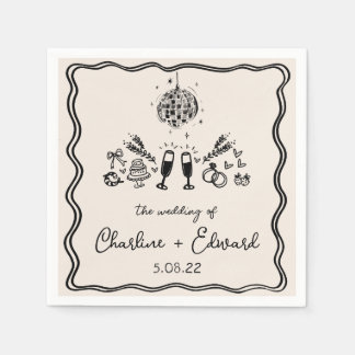 Elegante Hand Drawn Retro Black Wedding Napkins Serviette
