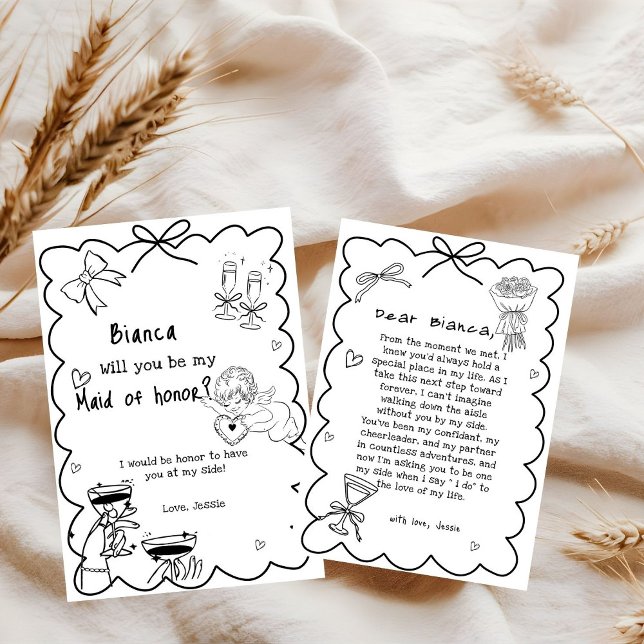 Elegante Hand Drawn Trauzeugin Vorschlag Card Einladung (Von Creator hochgeladen)