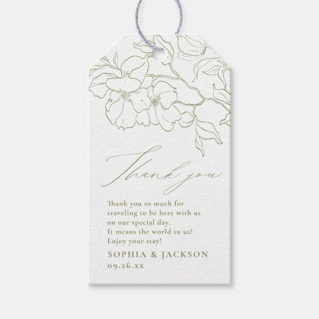 Elegante Hand gezeichnet Blütengrün danke Geschenkanhänger (Vorderseite)