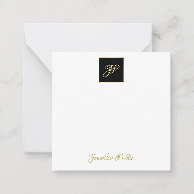 Elegante Hand Gold Text Monogram Personalisiert Mitteilungskarte (Vorderseite)